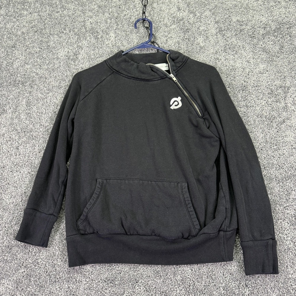 Peloton Sweatshirt Womens Small Black Fleece Pullover 1/4 Zip Mock Neck Logo